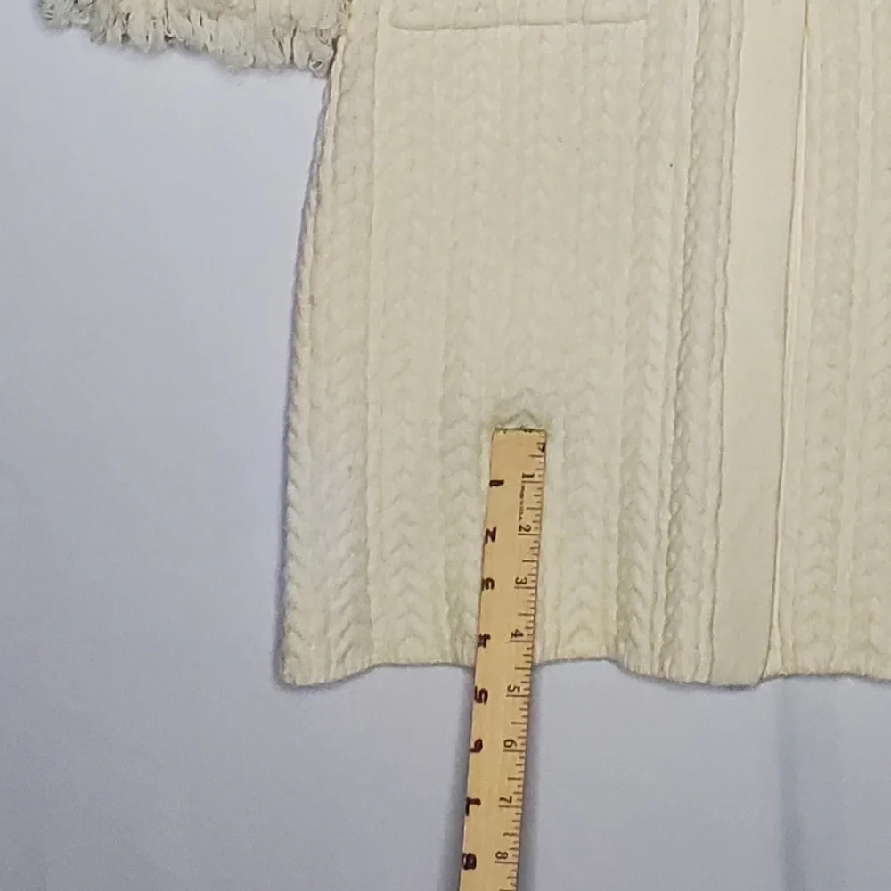Nine West 70s Cableknit Cardigan Duster Women XL Button Fringe Pocket Penny Lane
